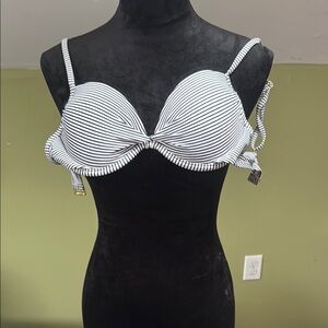 Xhilaration Black and White Bikini with Striped Design